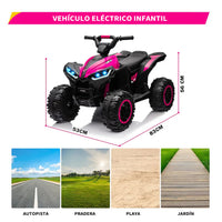Garvee Quad Eléctrico 12V, LED y Música, Control Remoto, Ruedas 4x4 EVA, Asiento Cómodo, 3-6 años, Exterior, Rosa