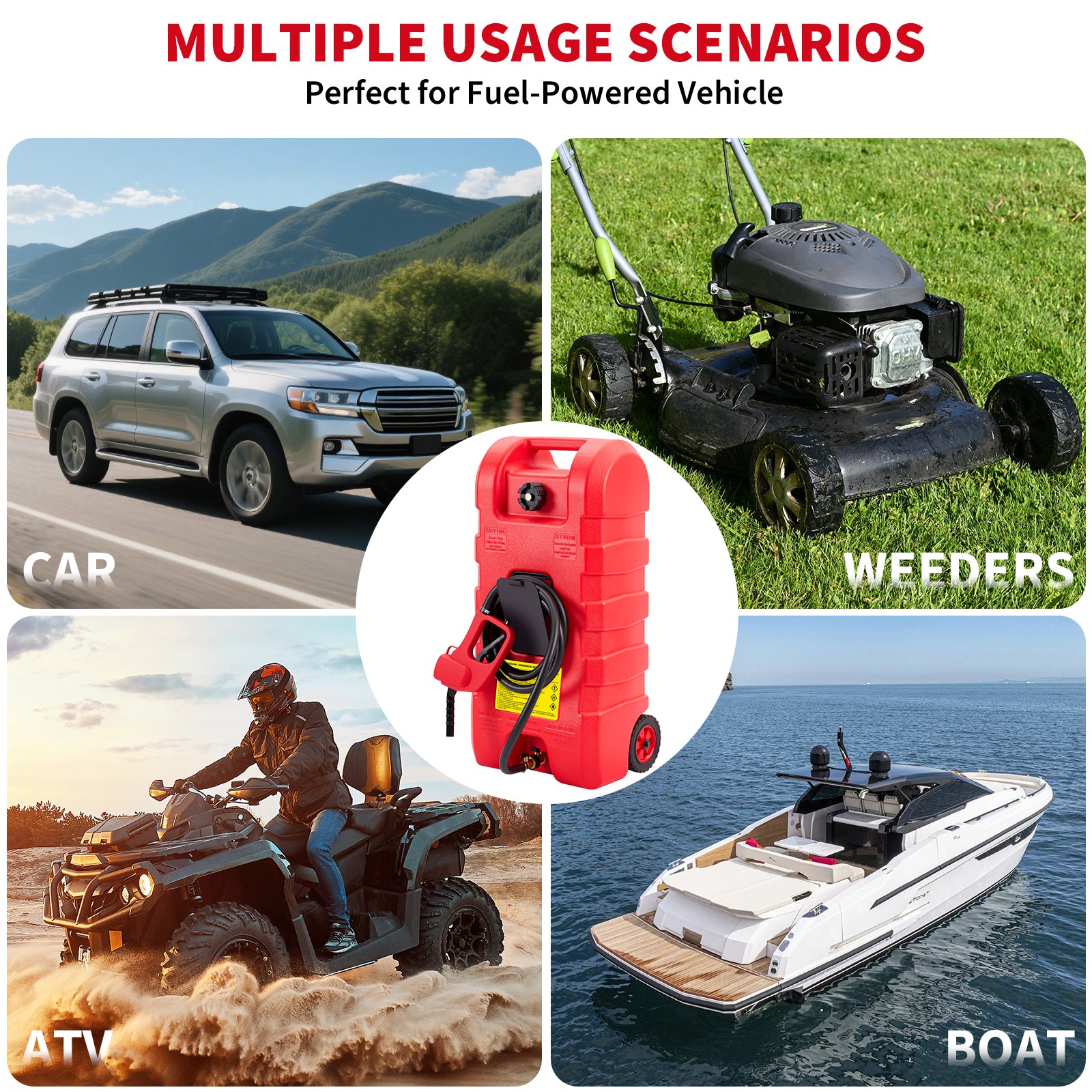 Garvee Carro De Combustible 15 Galones Con Ruedas, Bomba Manual 2 GPM, Tanque Antigoteo Polietileno, Jardín Y Marina, 10FT Manguera, Ruedas Todo Terreno