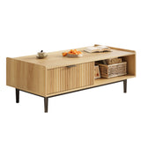Garvee Mesa De Centro Fluted Con Cajones Y Estantes Para Sala De Estar, Madera Clara, Resistente, Multifuncional, Diseño Moderno