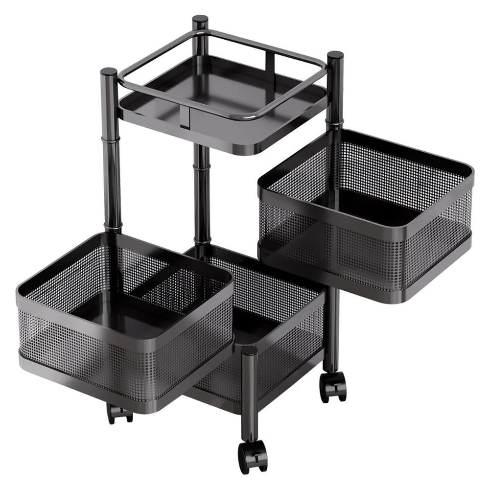 Garvee Carro Cocina Giratorio 3 Niveles Acero Carbono Ruedas para Baño Sala Almacena Verduras Snacks Utensilios Negro