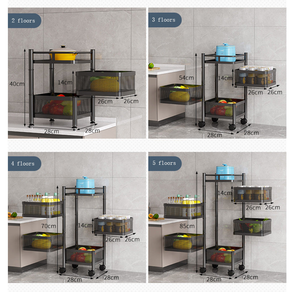 Garvee Carro Cocina Giratorio 3 Niveles Acero Carbono Ruedas para Baño Sala Almacena Verduras Snacks Utensilios Negro
