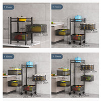 Garvee Carro Cocina Giratorio 3 Niveles Acero Carbono Ruedas para Baño Sala Almacena Verduras Snacks Utensilios Negro