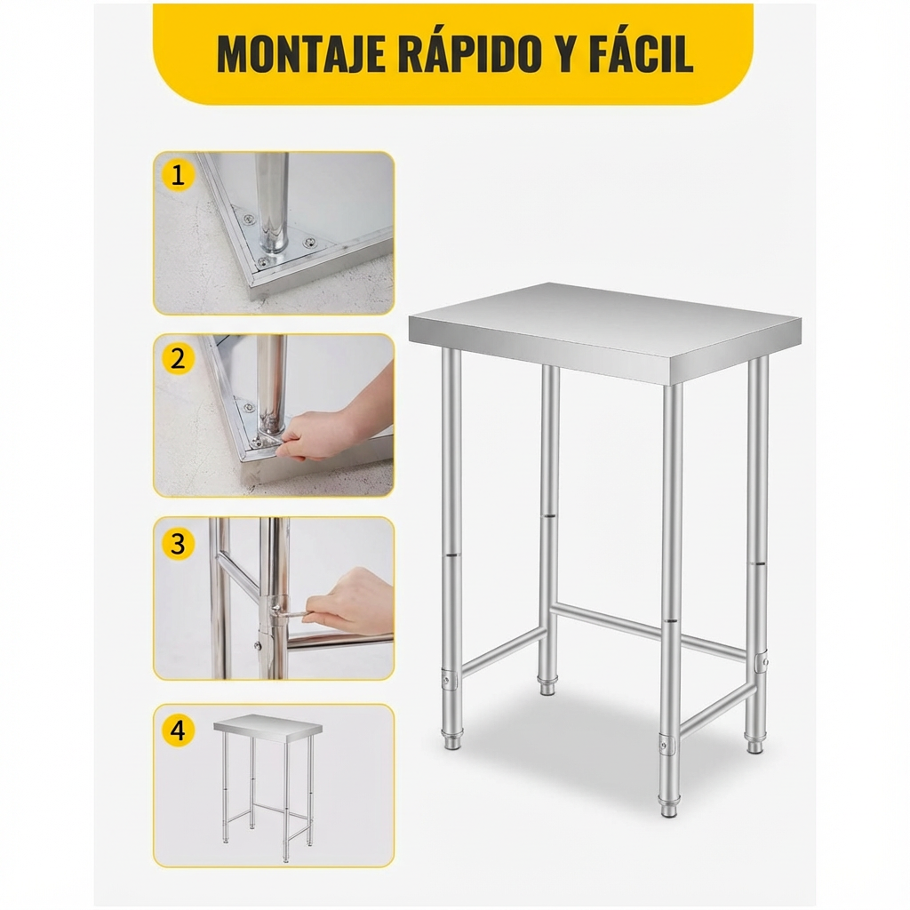 Garvee Mesa de Acero Inoxidable 45,72×60,96cm in Mesa de Preparación Comercial Diseño Abierto Estabilidad Superior Cocina y Taller