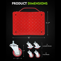 Garvee Juego de 4 Rodillos para Ruedas de Auto de Acero Carbono, Capacidad 2721.55kg, Plataforma Antideslizante 40.64x33.02cm, Rojo para Garajes y Talleres