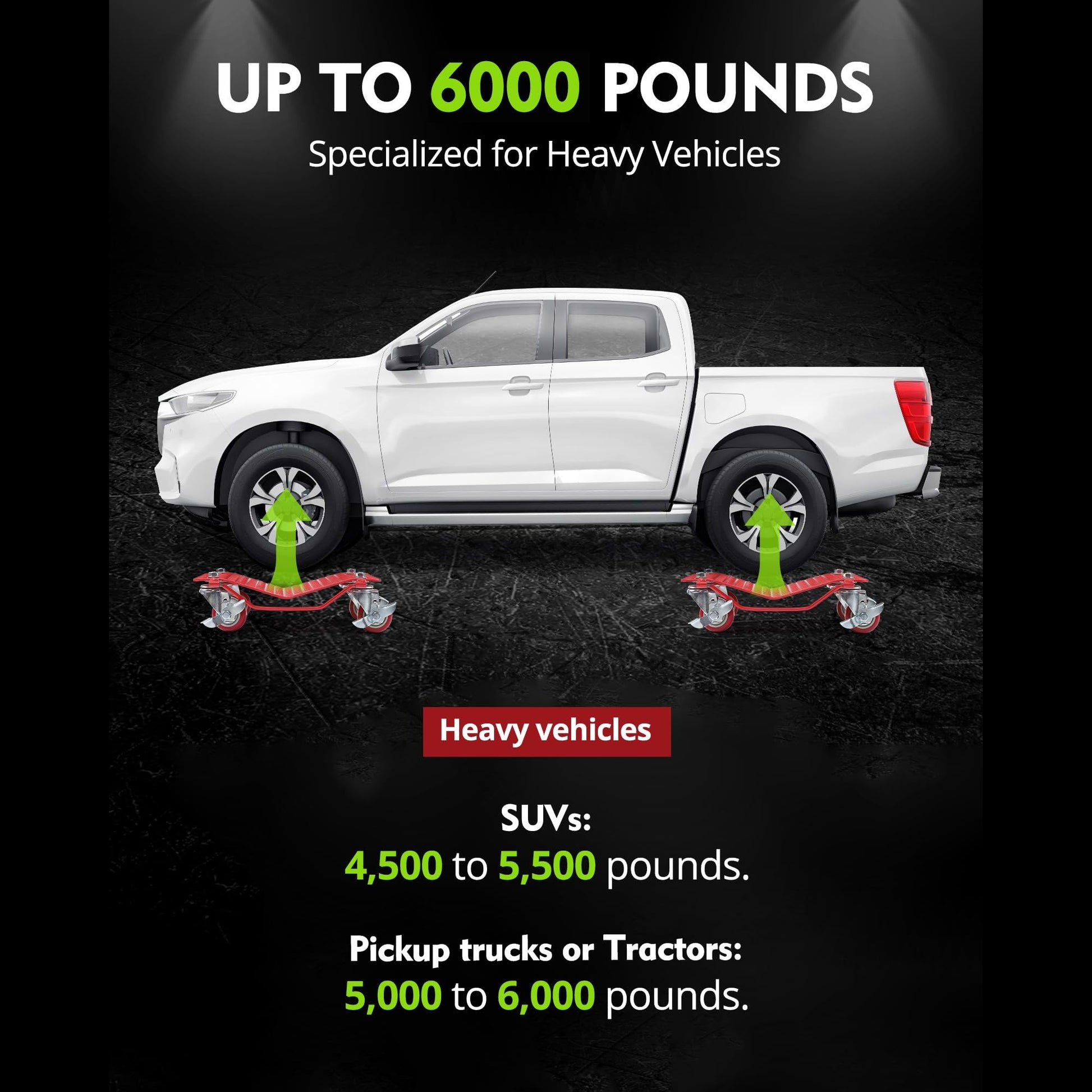 Garvee Juego de 4 Rodillos para Ruedas de Auto de Acero Carbono, Capacidad 2721.55kg, Plataforma Antideslizante 40.64x33.02cm, Rojo para Garajes y Talleres