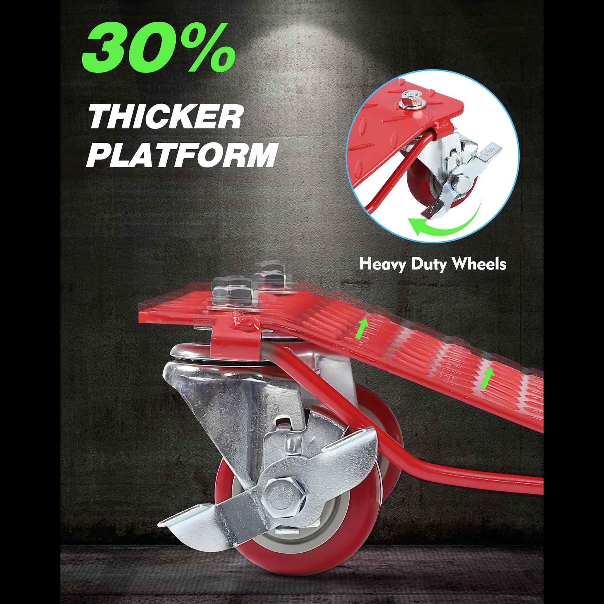 Garvee Juego de 4 Rodillos para Ruedas de Auto de Acero Carbono, Capacidad 2721.55kg, Plataforma Antideslizante 40.64x33.02cm, Rojo para Garajes y Talleres