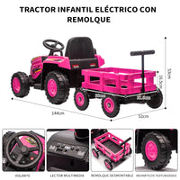 Garvee Tractor Eléctrico 12V con Remolque, Motor Dual 35W, Bluetooth, Luces LED y Control Remoto para Niños - Rosa