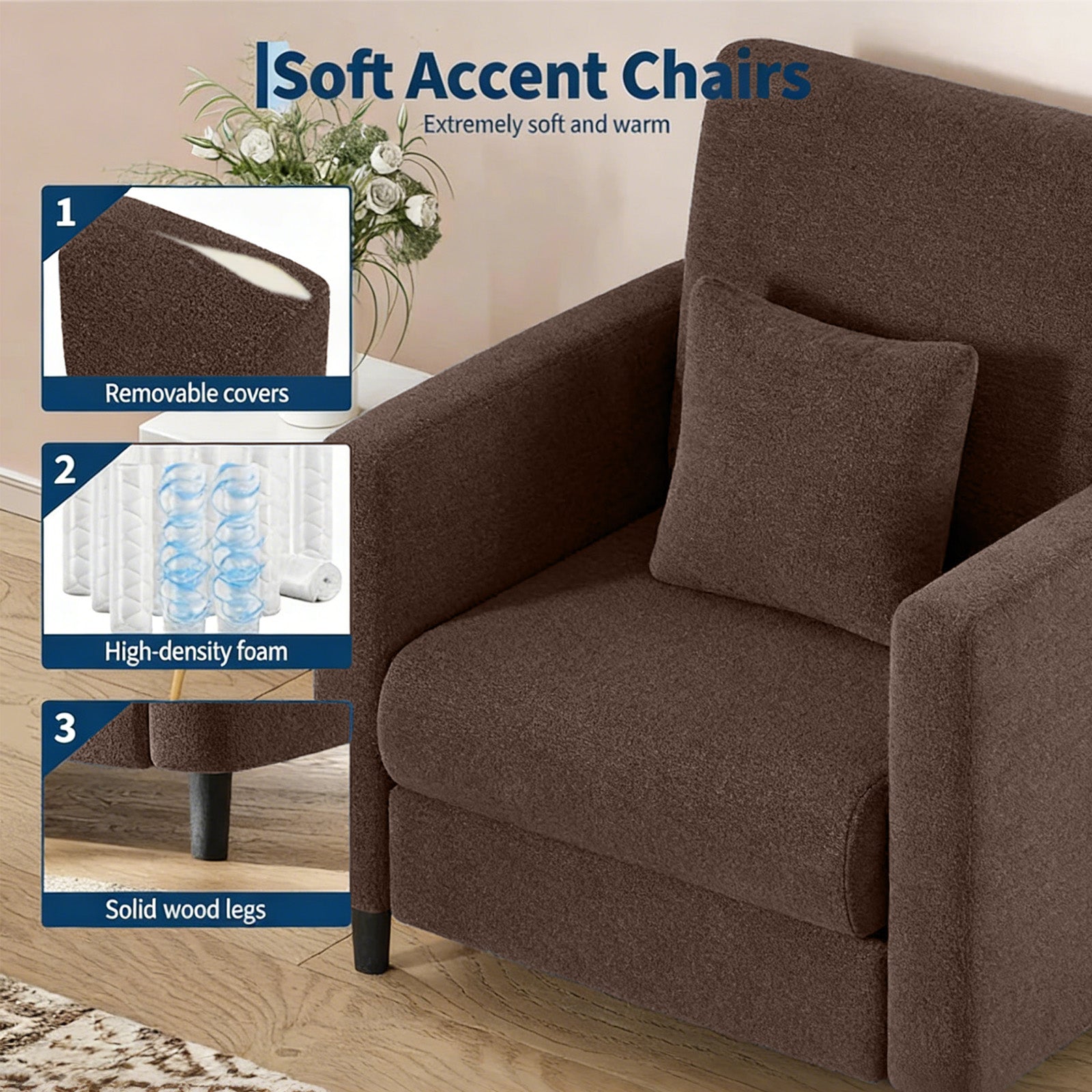 Garvee Sofá 2 Plazas Moderno Tela Suave Marrón Compacto Para Salón Pequeño Con Almohadas Y Reposabrazos