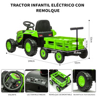 Garvee Tractor Eléctrico 12V, Remolque Amovible, Doble Motor, Luces LED, Control Remoto, 3-6 años, Jardín, Verde