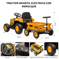 Garvee Tractor Eléctrico 12V, Remolque Amovible, Doble Motor, Luces LED, Bluetooth, 3-6 años, Jardín, Amarillo