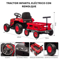 Garvee Tractor Eléctrico 12V, Remolque Amovible, Doble Motor, Control Remoto LED, Música, Bluetooth, 3-6 años, Jardín, Rojo