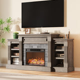 Garvee Mueble para TV con Chimenea Electrica Efecto Llama Madera Reforzada y Estantes Ajustables, 180 cm Gris - Gris