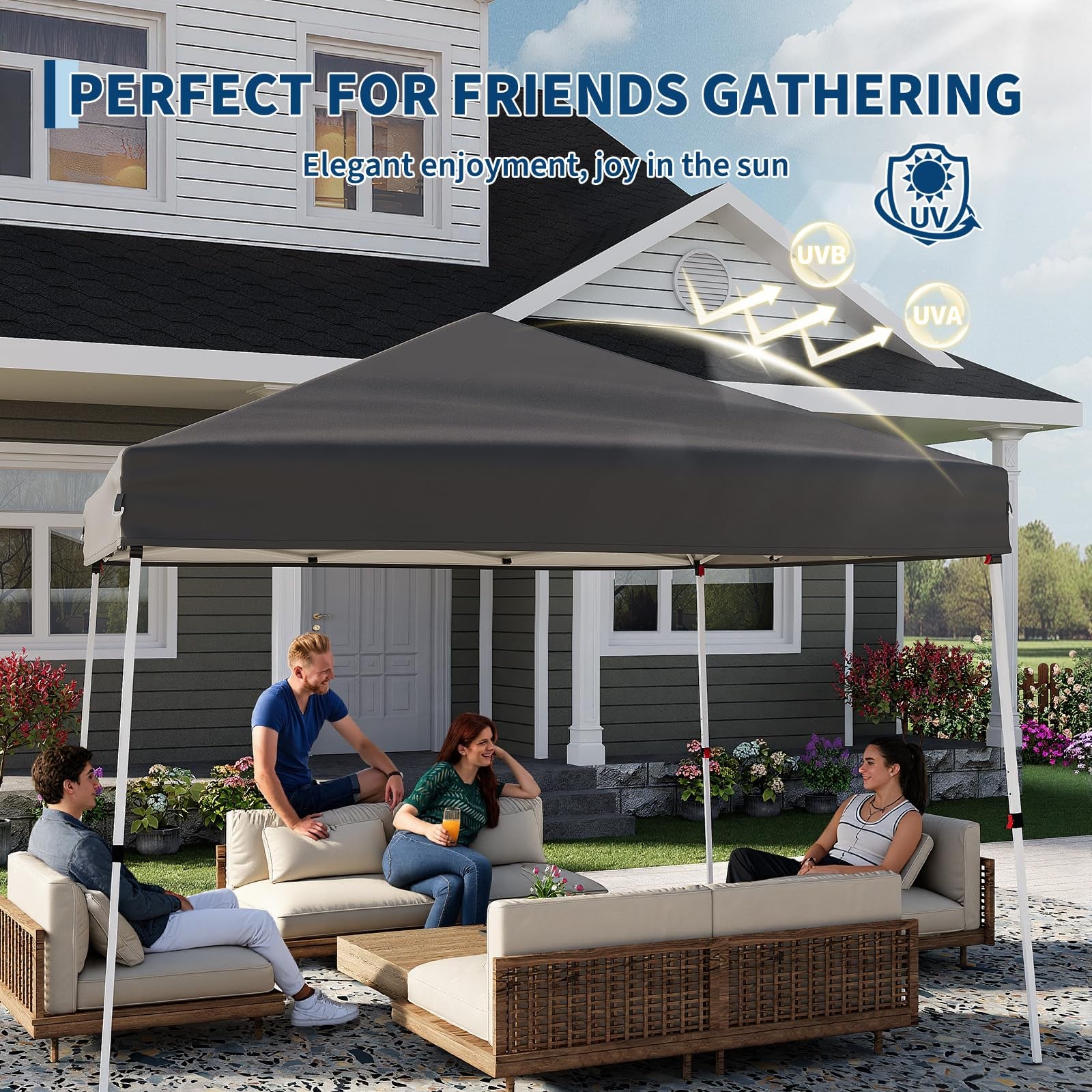 Garvee Toldo Plegable de 3x3 m con Techo Impermeable de Oxford y Altura Ajustable Gris