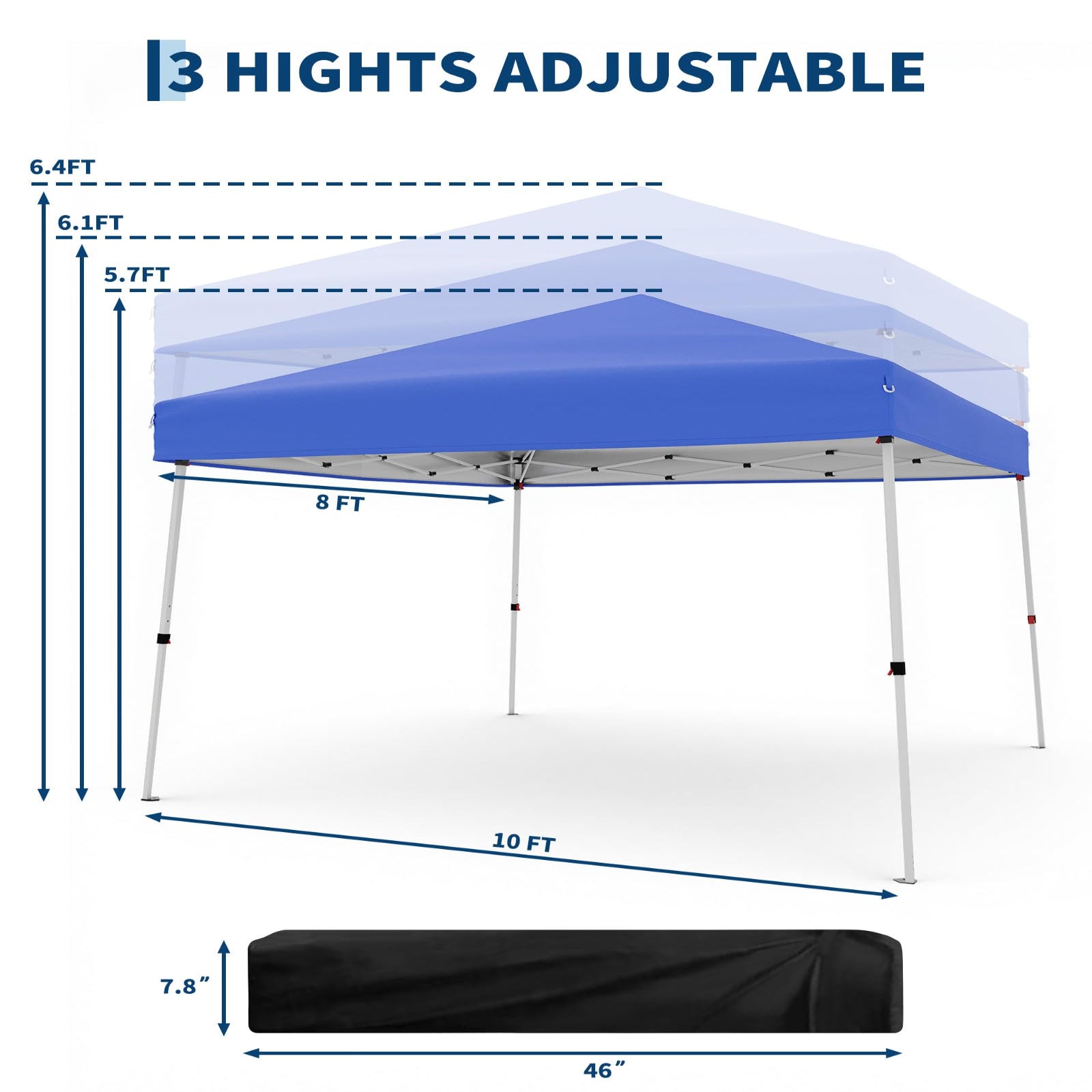 Garvee Carpa Plegable 3x3m Pop-Up, Estructura Acero Resistente, Protección UV, Impermeable, Altura Ajustable, Bolsa Transporte, Jardín y Playa