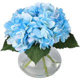 Garvee Hortensias Artificiales Realistas en Jarron de Vidrio con Efecto Agua Decoracion Elegante, Azul - Azul