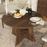 Garvee Mesa de Comedor Redonda de Madera con Estante Inferior Base Cruzada Estable y Tablero Resistente, 120 cm Nogal Claro