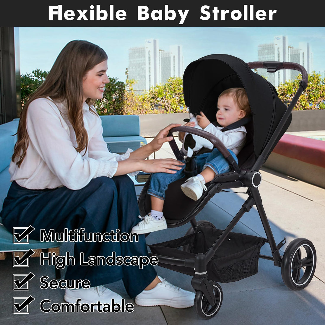 Garvee Cochecito Bebé 3en1 EU S700 Aluminio Plegable Negro 5 Puntos Seguridad