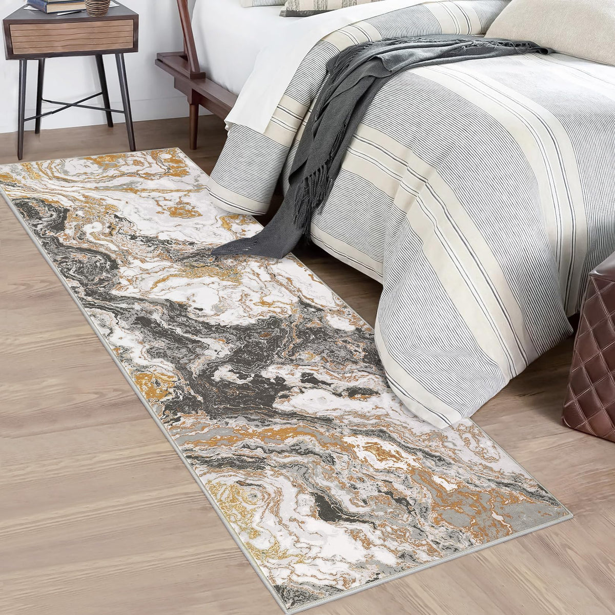 Garvee Alfombra moderna 80x150 cm de Terciopelo Perlado Antideslizante y Suave de Diseño Abstracto para Sala, Cocina y Oficina Gris