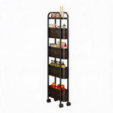 Garvee Carrito Organizador Estrecho de Cocina en Acero al Carbono Movil con Ruedas y Cinco Niveles, 12 cm Negro