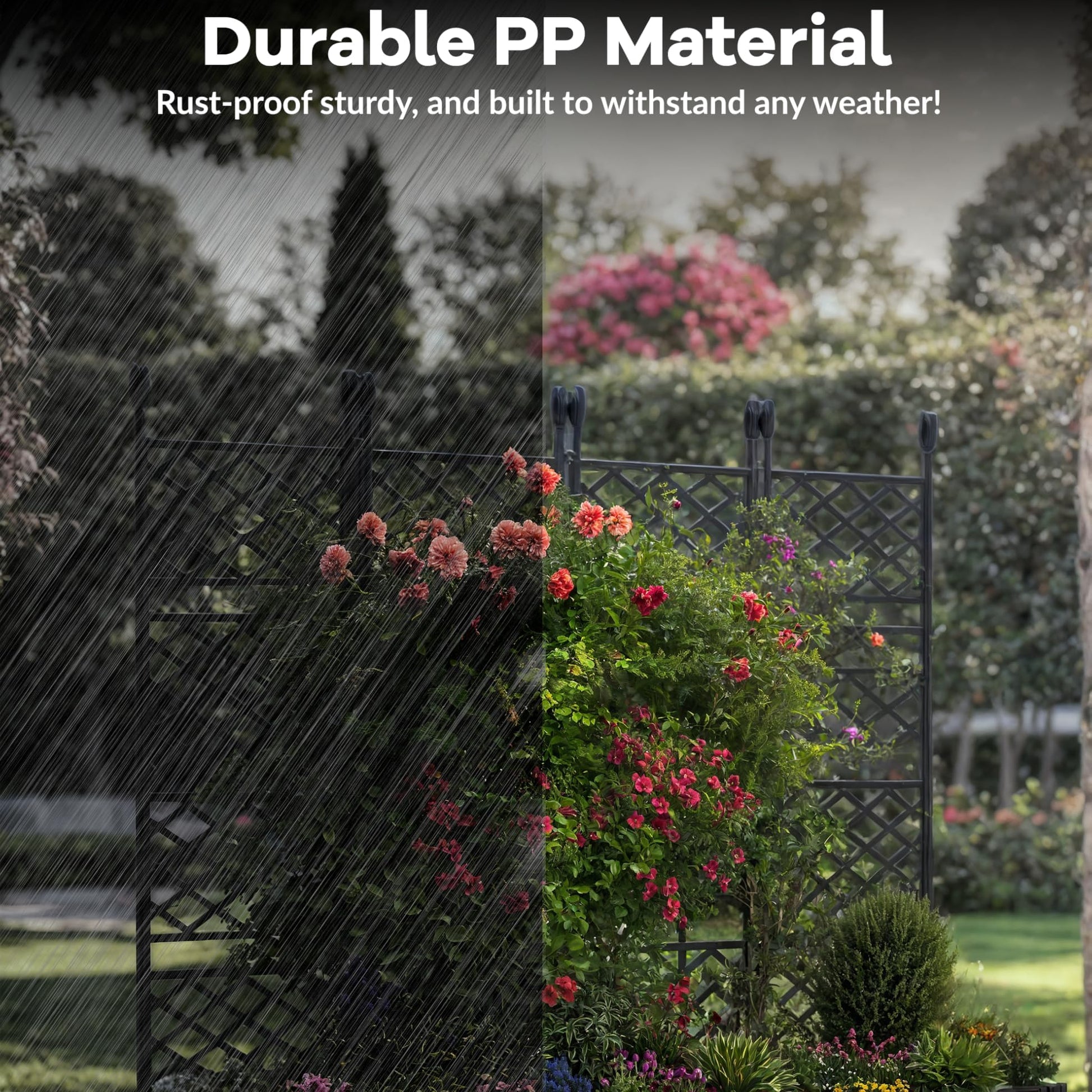 Garvee Jardineras Elevadas Con Enrejado Para Plantas Trepadoras, Plástico Y Metal, Pantalla De Privacidad, Para Patio Y Balcón, Negro, Versátil Y Duradero
