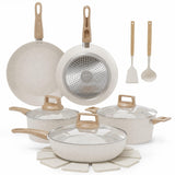 Garvee Juego de Ollas y Sartenes Ceramicas Antiadherentes con Mango Fijo Facil Limpieza Catorce Unidades, Blanco