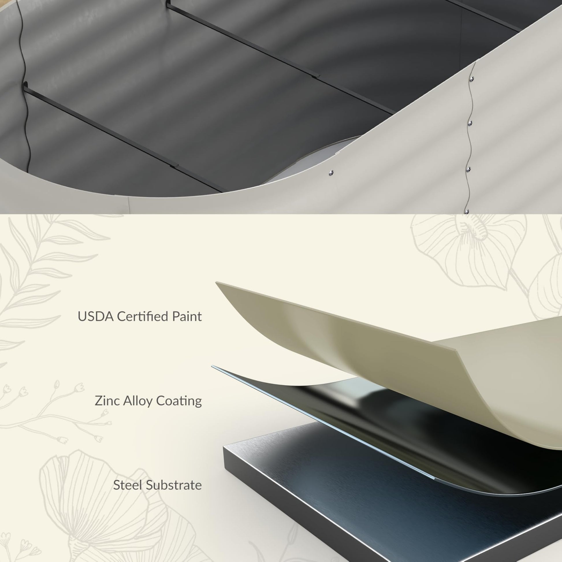 Garvee Cama De Jardín Elevada Galvanizada 183 x 91 x 61 cm, Metal Resistente A La Oxidación Color Beige, para Huertos y Flores