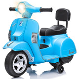 Garvee Moto Electrica Infantil Estilo Vespa con Licencia Faros LED Musica y Ruedas de Apoyo, 6V Azul - Azul