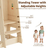 Garvee Torre de Aprendizaje Educativa de Madera Ajustable y Antideslizante para Ninos con Red de Seguridad, Color Madera Natural
