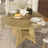 Garvee Mesa de Comedor Redonda de Madera con Estante Inferior Base Cruzada Estable y Tablero Resistente, 120 cm Color Madera Natural