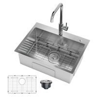 Garvee Fregadero de Acero Inoxidable 1 Cubeta Silencioso Diseño Moderno Grifo 2 Piezas Empotrado y Encimera para Hogar Cocina y Bar Color Plateado 61x45.7x22.9cm