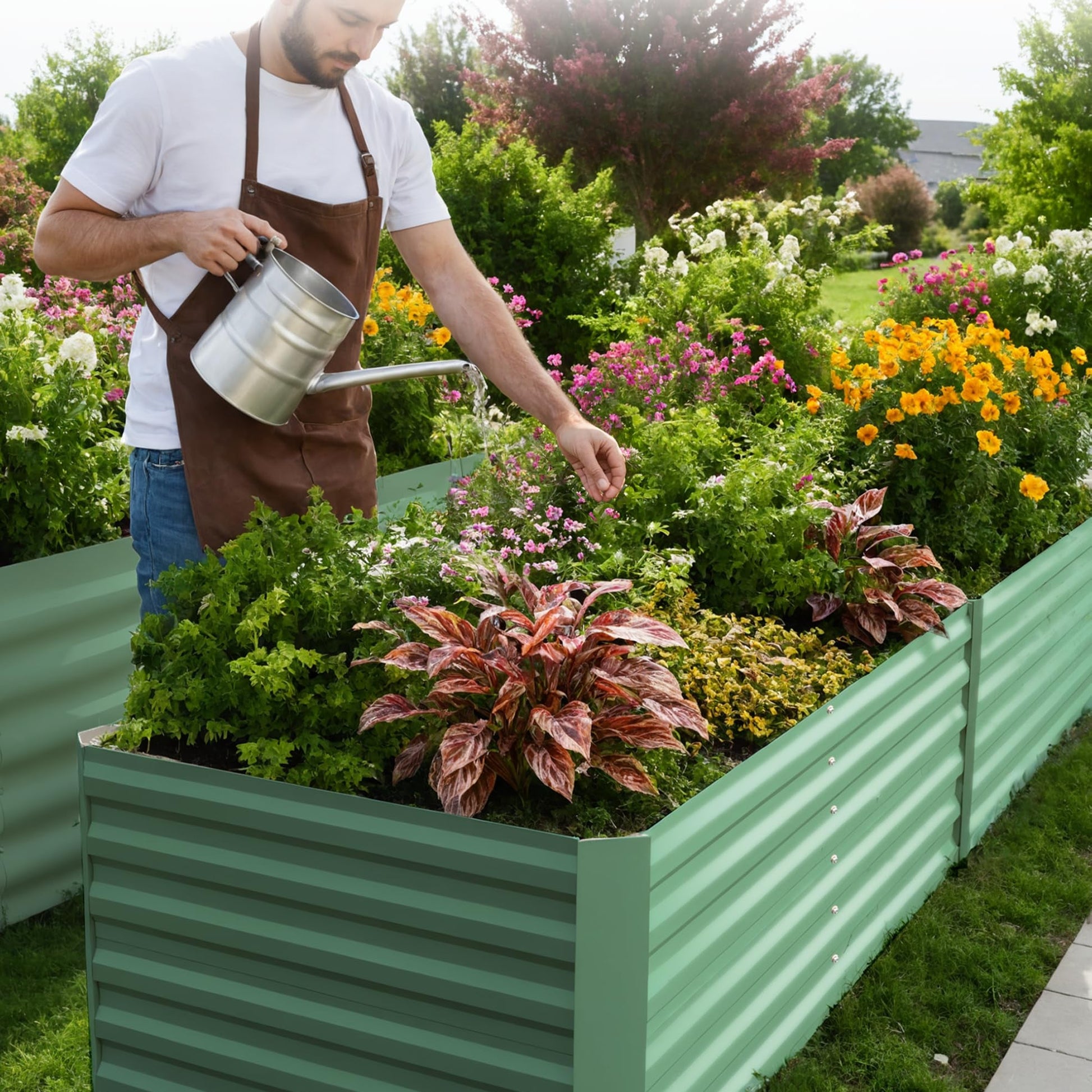 Garvee Cama Elevada de Jardín Cuadrada Acero Galvanizado 0.5mm Resistente 240x120x60 cm Cultivos Exteriores Verde