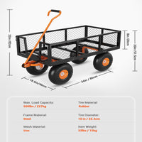 Garvee Carro de Jardín 3 en 1 226.8 kg, Asa Giratoria 180°, Neumáticos 25.4 cm, Lados de Malla Removibles, Acero Resistente, Negro & Naranja, para Jardín y Playa