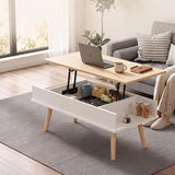 Garvee Mesa de Centro Elevable con Almacenamiento Oculto y Doble Nivel Estilo Moderno Ahorra Espacio, Color Madera Natural y Blanco