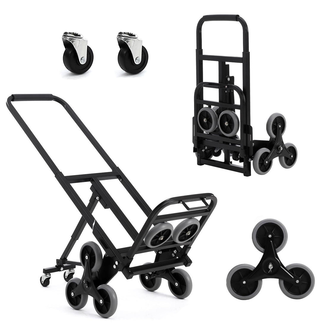 Garvee Carrito Escalera Plegable 3 en 1 Capacidad 249 kg Ruedas Triangulares Estables Telescópico para Almacén y Supermercado