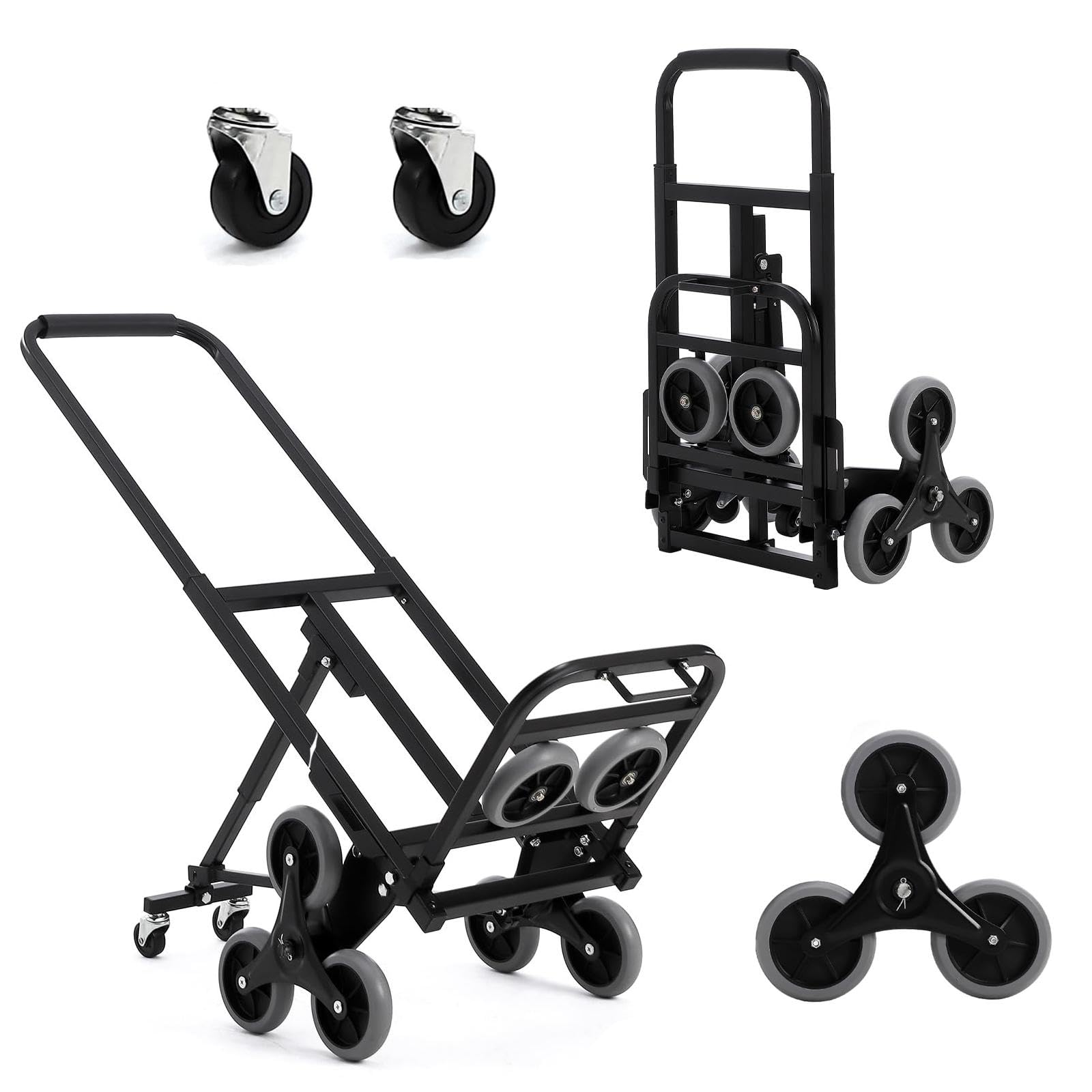 Garvee Carrito Escalera Plegable 3 en 1 Capacidad 249 kg Ruedas Triangulares Estables Telescópico para Almacén y Supermercado