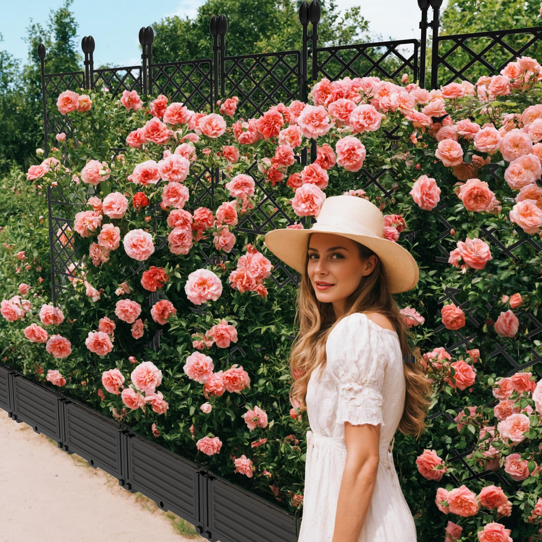 Garvee Jardineras Elevadas Con Enrejado 7 Piezas, Resistente y Ligero, Plástico y Metal, Para Patio y Balcón, Negro, Compacto