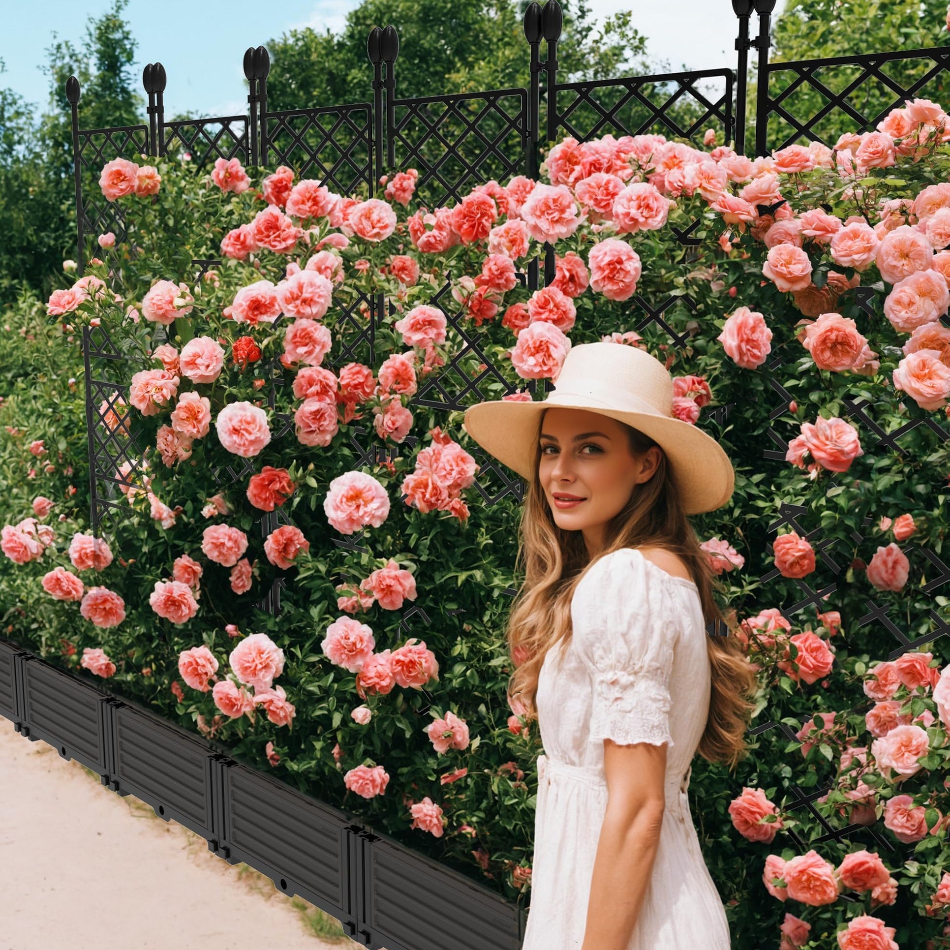 Garvee Jardineras Elevadas Con Enrejado 7 Piezas, Resistente Y Ligero, Plástico Y Metal, Para Patio Y Balcón, Negro, Compacto