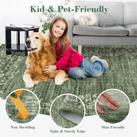 Garvee Alfombra de Pasillo Lavable Antideslizante Estampado Floral Vintage, Lana Sintética Suave Pelo Bajo 60x230 cm Verde