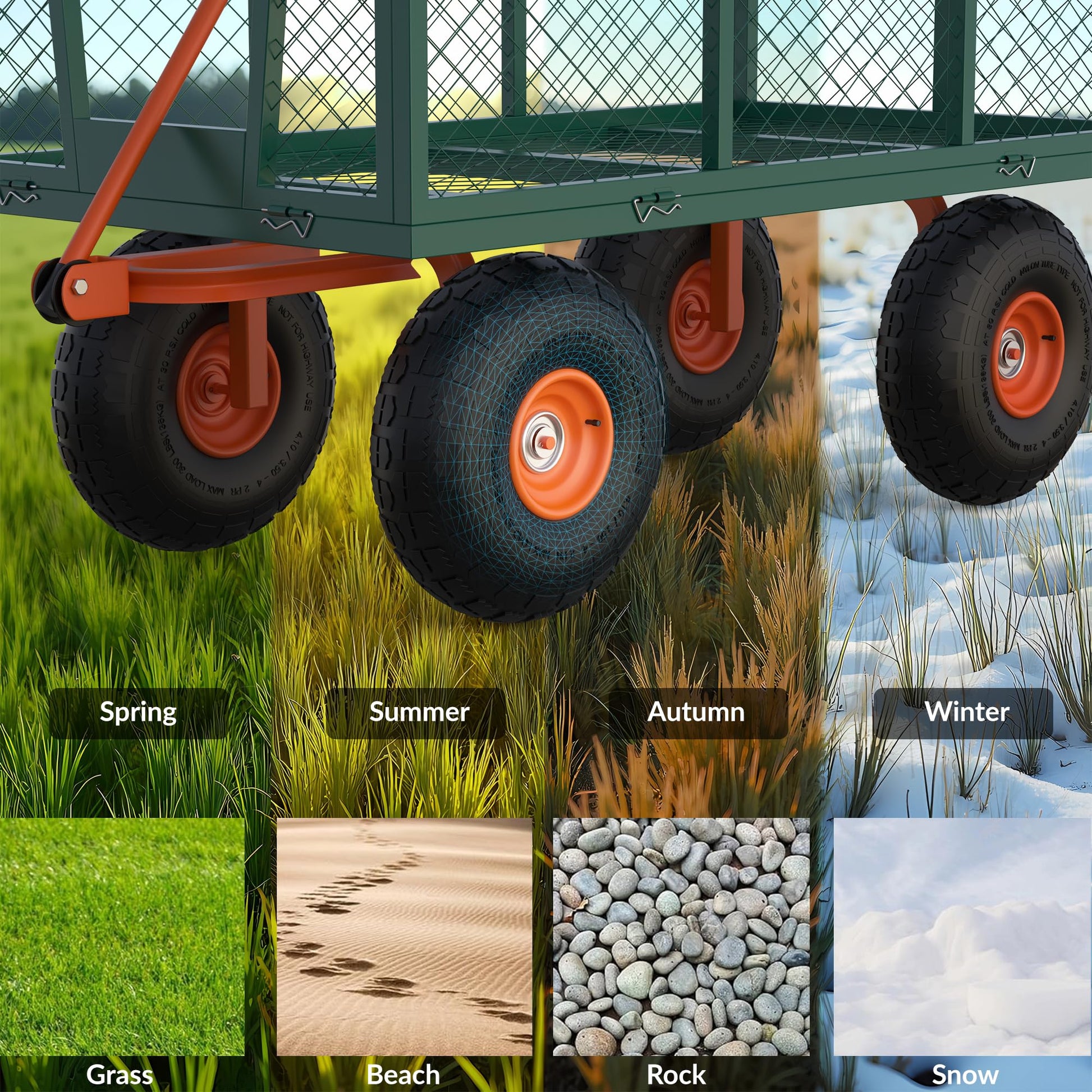 Garvee Carro de Jardín Metálico 408kg Acero Q235 Neumáticos 25.4cm Lados Removibles Resistente al Clima Jardineros, Amantes del Jardín Jardín, Patio Verde y Naranja