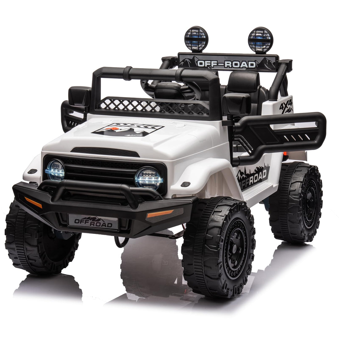 Garvee Coche Eléctrico 12V 4.5Ah, Control Remoto, Música y Luces LED, Plástico y Metal Resistente, Control Parental, Amortiguadores, 3-6 años, Aire Libre, Blanco