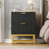 Garvee Comoda Moderna de Madera con Dos Cajones Tiradores Dorados y Patas Metalicas Elegantes, Negro