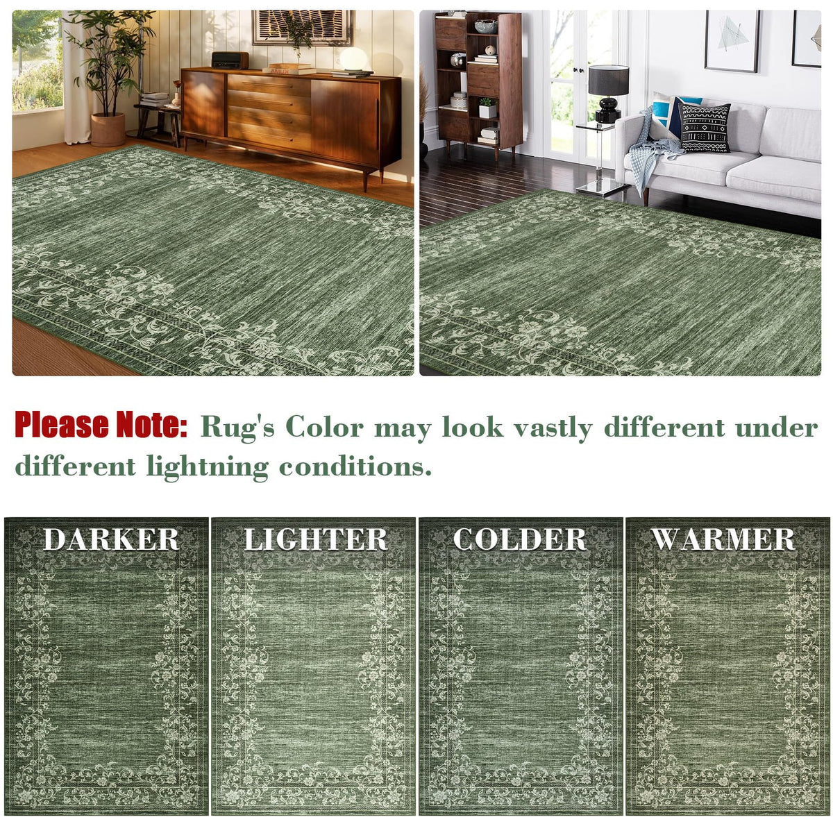 Garvee Alfombra de Pasillo Lavable Antideslizante Estampado Floral Vintage, Lana Sintética Suave Pelo Bajo 60x230 cm Verde