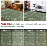 Garvee Alfombra de Pasillo Lavable Antideslizante Estampado Floral Vintage, Lana Sintética Suave Pelo Bajo 60x230 cm Verde