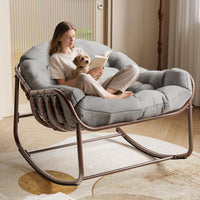 Garvee Silla Mecedora Interior/Exterior Sillón Huevo de Ratán Real con Cojín Acolchado para Jardín y Patio, Gran Espacio, Material Olefina Resistente, Relajante, Marrón
