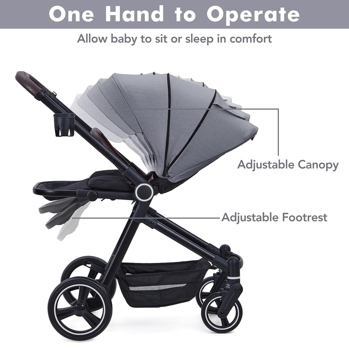 Garvee Cochecito Bebé 3en1 EU S700 Aluminio Reversible Gris Claro 5 Puntos Seguridad