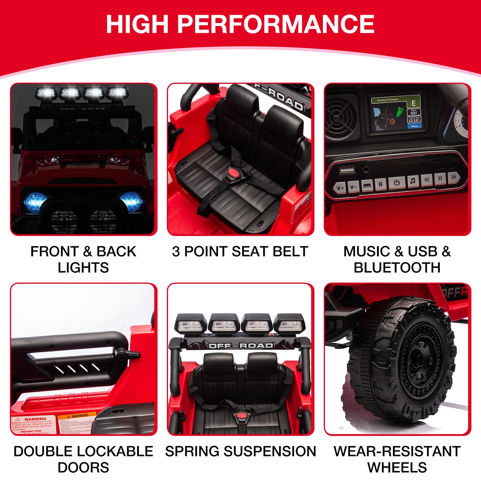 Garvee Coche Eléctrico 12V, Bluetooth y LED, Seguridad, Control Remoto 2.4G, Plástico Resistente, 5 km/h, 3-6 años, Interior y Exterior, Rojo