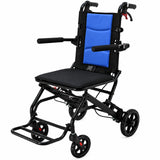 Garvee Silla de Ruedas de Transporte Plegable y Ligera en Acero Resistente con Frenos Soporta 100 kg, Negro y Azul