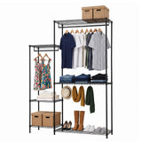 Garvee Perchero de Pie Metalico Resistente con Ruedas Estantes Inferiores y Barras Ajustables Ahorra Espacio, Negro