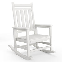 Garvee Silla Mecedora Adirondack de HDPE, Sillón de Jardín Resistente a la Intemperie con Respaldo Alto y Textura de Madera, Capacidad 172 kg Blanco