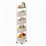 Garvee Carrito Organizador Estrecho de Cocina en Acero al Carbono Movil con Ruedas Frenos y Cinco Niveles, 15 cm Blanco
